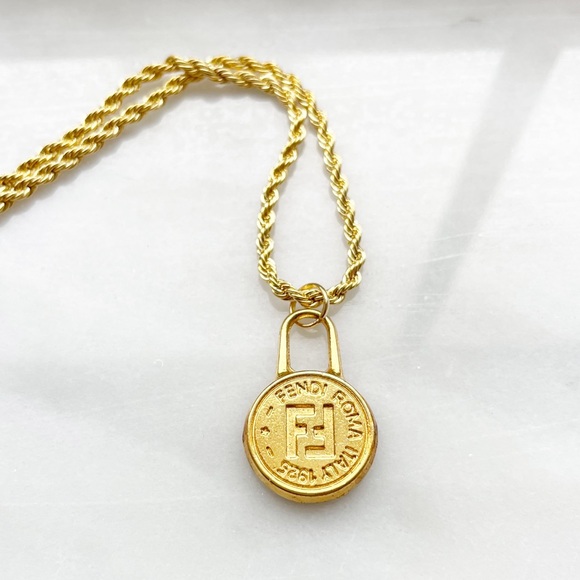 Fendi 90s Logo Medallion w/14k Rope Necklace - Picture 3 of 7